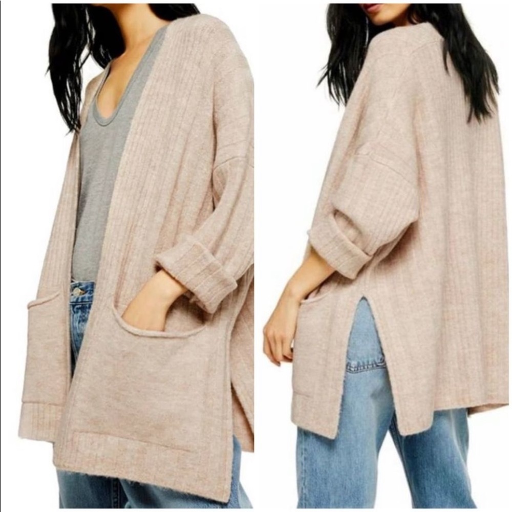 TopShop oversized oatmeal open ribbed cardigan 8-10